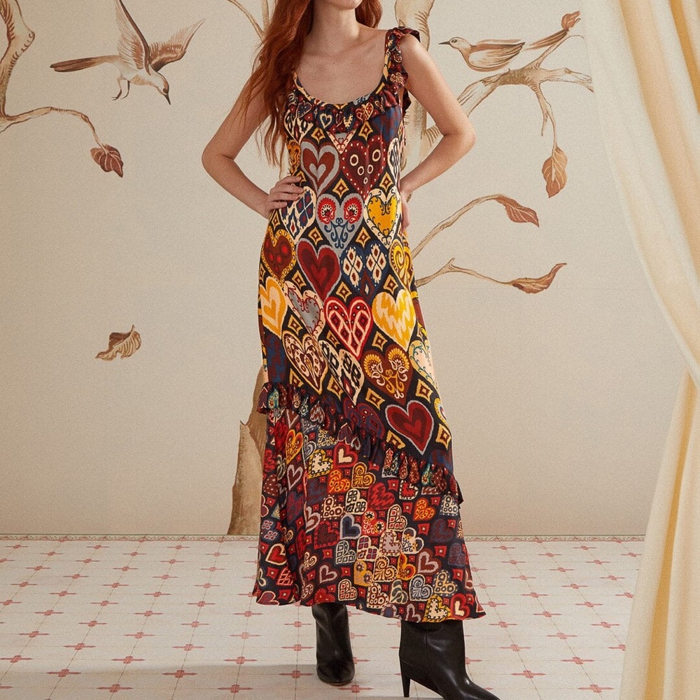 Farm Rio Black Hearts Maxi Dress New with Tags
